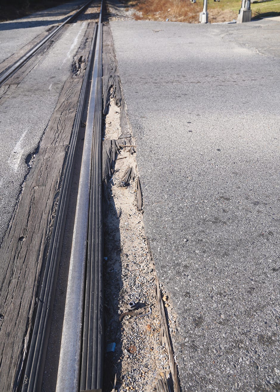 Sections like this one at the Wilson Street railroad crossing in Crestview are scheduled for repair by Florida Gulf Atlantic in November in Crestview.