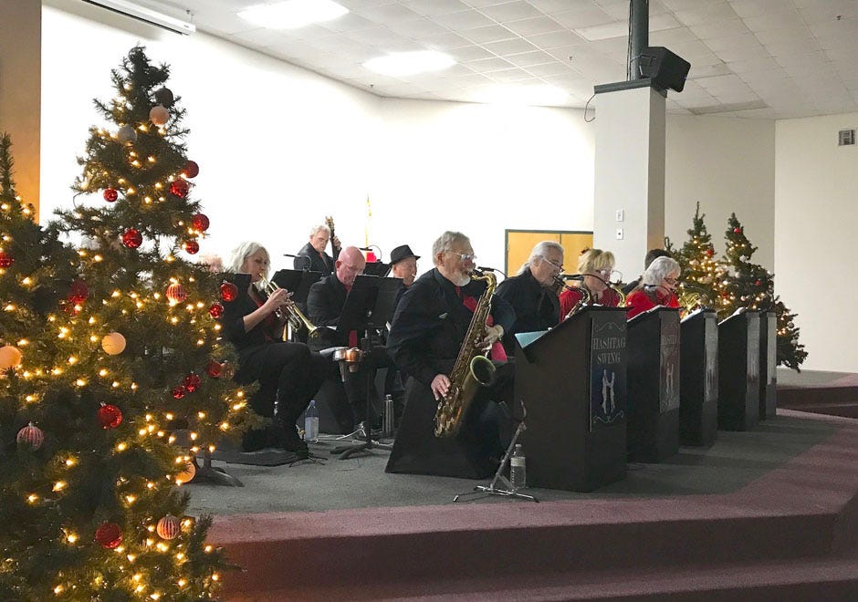 The Hashtag Swing big band provided a foot-tapping repertoire of swing music, including big band arrangements of holiday standards, during the Swing into the Season dance Nov. 27 in Crestview.