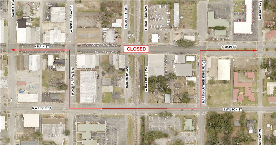 A detour will be set up along Woodruff Avenue West and North Wilson Street in November as repairs are made to the Main Street railroad crossing in Crestview.