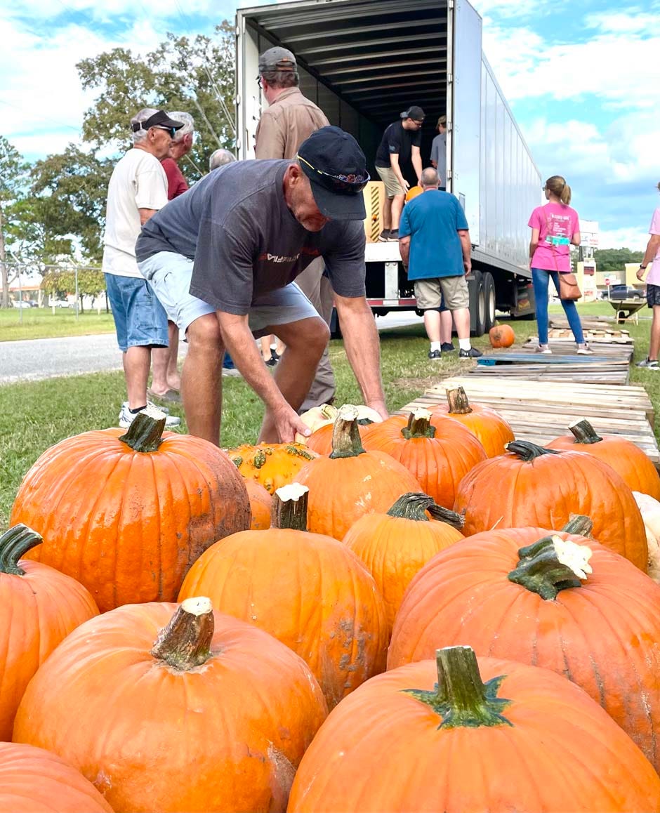 Volunteers at First United Methodist Church of Crestview gathered and moved pallets of pumpkins, set up lights and did other jobs for the church's pumpkin patch. The patch is open through Oct. 31.