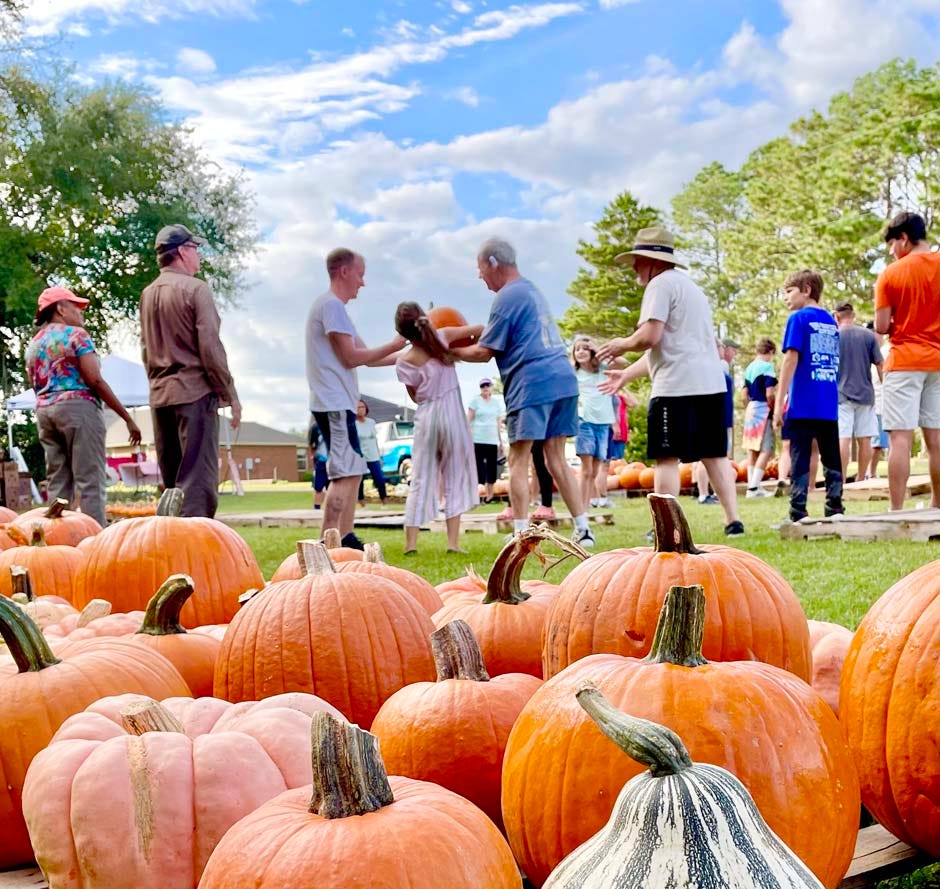 Volunteers at First United Methodist Church of Crestview unload a truckload of pumpkins for its pumpkin patch fundraiser for the church's Children's Program. The patch will be open through Oct. 31.