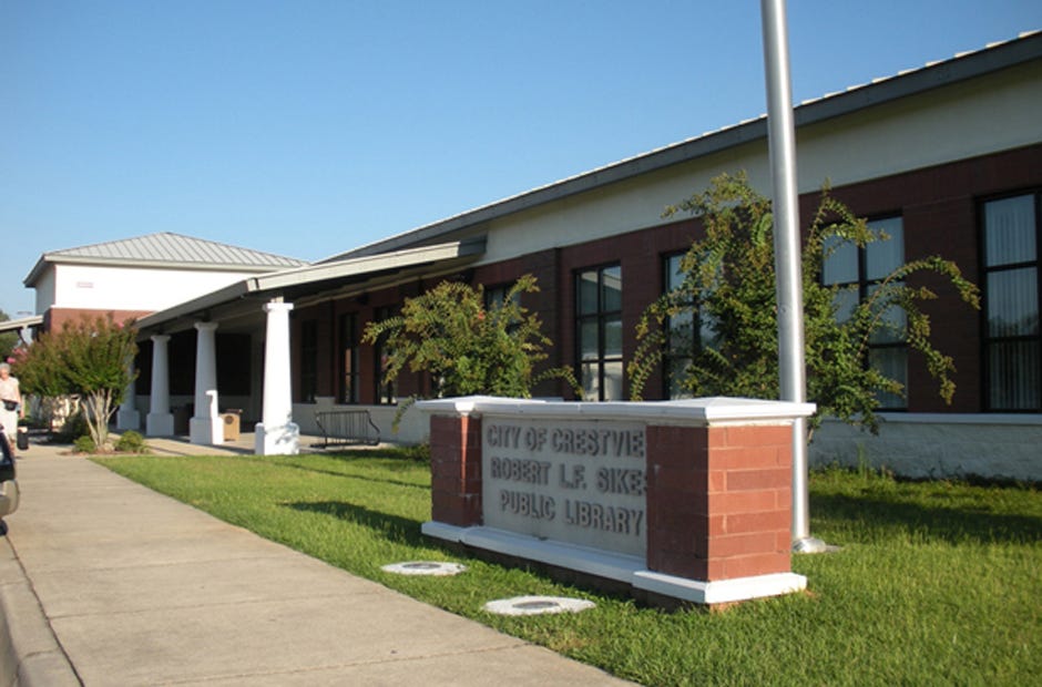 The Crestview Public Library is located at 1445 Commerce Drive.