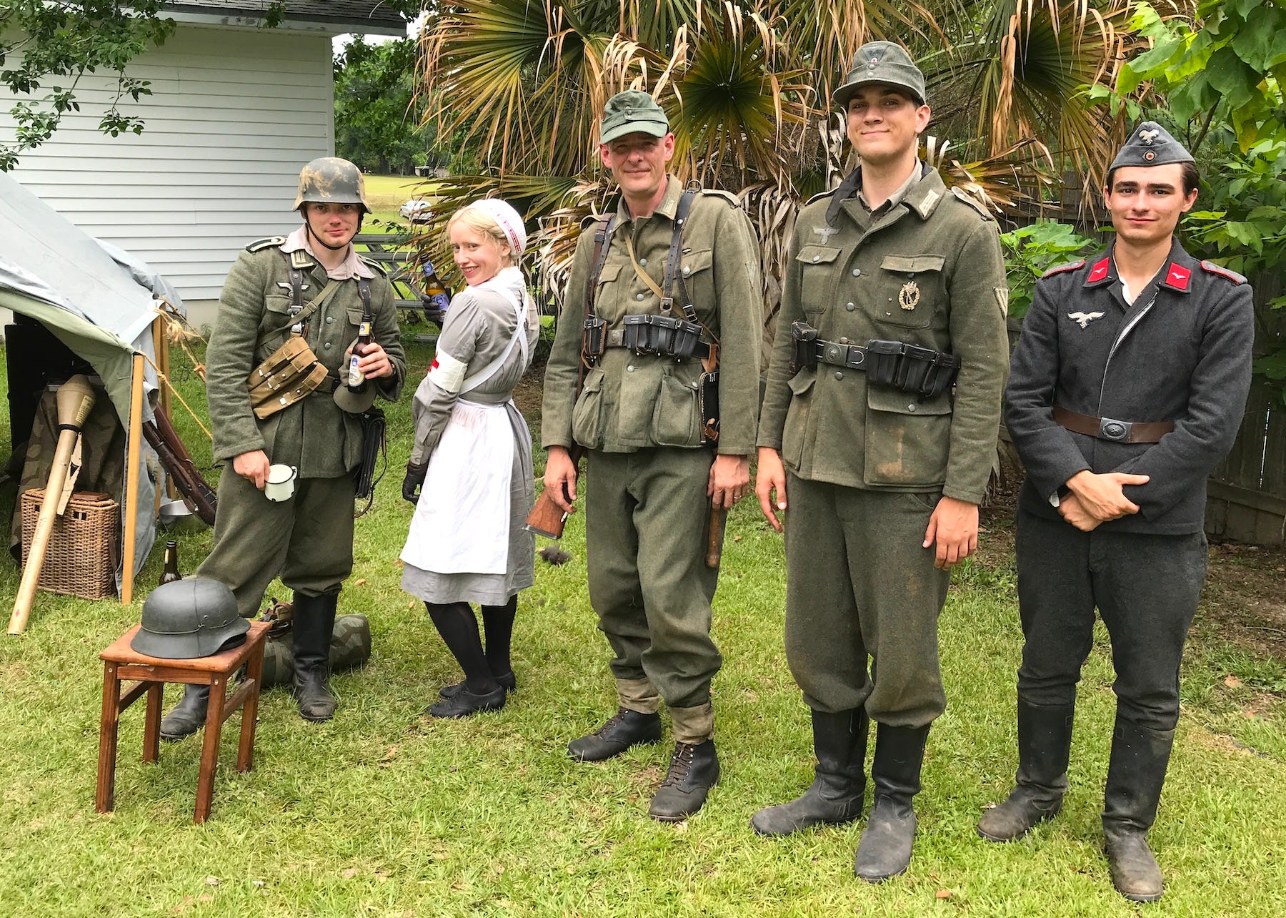 Local World War II reenactors portray German troops at the June Laurel Hill Arts and Heritage Festival. From left are Dako Morfey, Dottie Dellamorte (portraying a German Red Cross nurse), Michael Sullivan, Andrew Daigle and Brennan Donch.