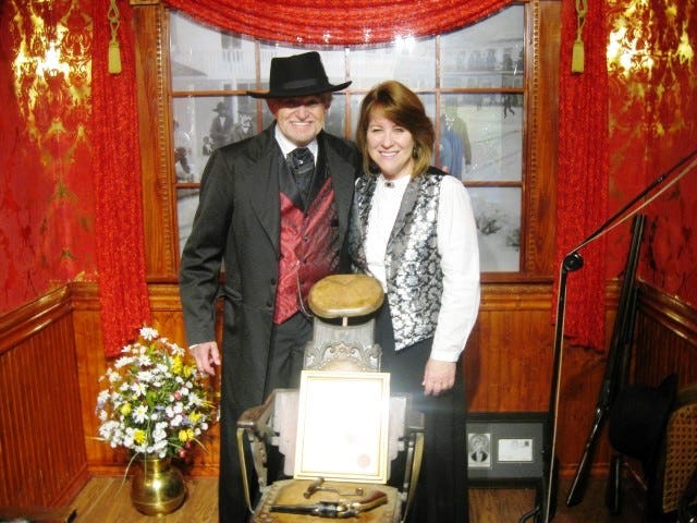 Crestview dentist and Doc Holliday enthusiast Dr. Richard Thomas welcomed Holliday biographer Victoria Wilcox to his annual birthday celebration for the Wild West legend.