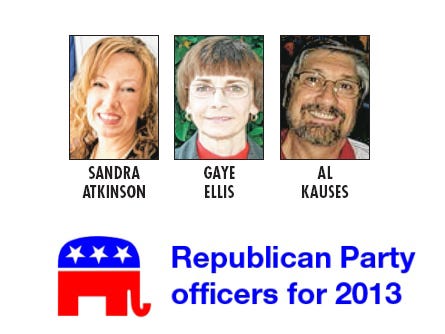 New officers for the 2013-2014 term are (from left) Sandra Atkinson, state committeewoman; Gaye Ellis, chairwoman; and Al Kauses, vice chairman.