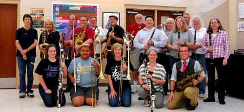 Members of the new North Okaloosa Community Band include Rick Morgan, Bob Allen, Dorothy Burress, Theresa Walton, Jeannine Cochran, Mike Camp, Bobbie DeVelbiss, Pamela Lehman, Emmalee Odom, Kim Whaley, Rebecca Stuart, Lindsey Stuart, Steve Saueressig, Nancy Enfinger, Sheri Whitman, Craig Young and Michael Nauta Jr.