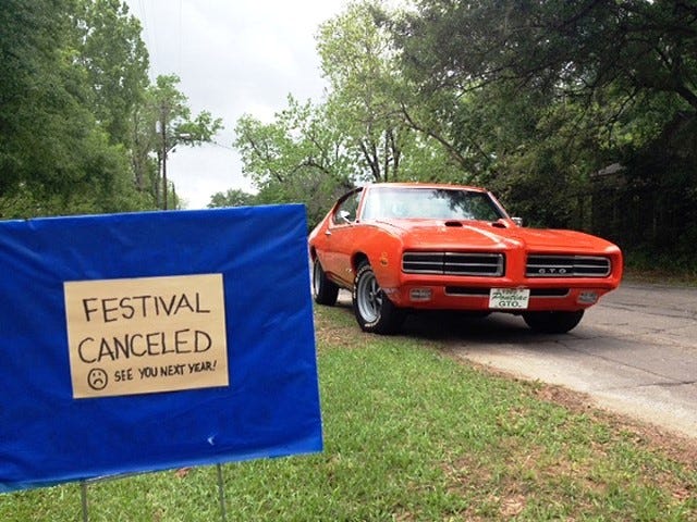 John Colby — who missed the call notifying exhibitors of the Laurel Hill Arts and Heritage Festival's storm-related cancellation — was the only classic vehicle owner to show up.
