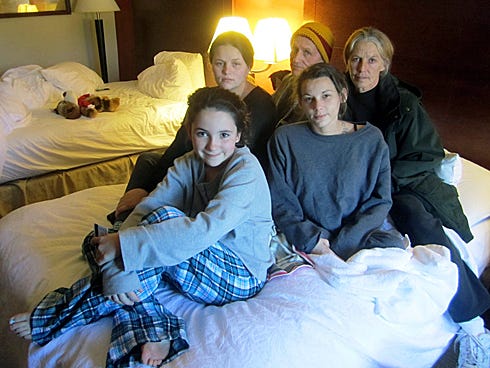 The Golden family — from left, Trinity, Jewelie, Ritchie, April and Tammy — are living at the Crestview Hampton Inn as they seek a new home.
