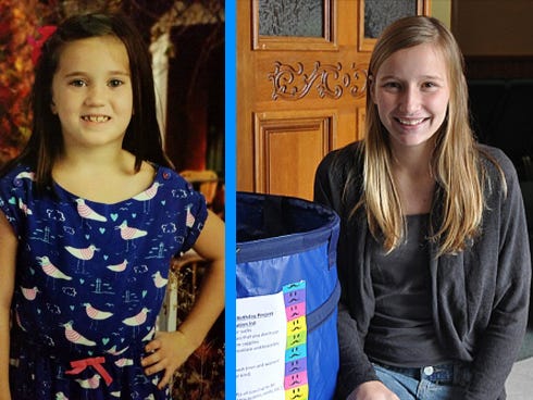 Lilly Shaffer, 6, of Crestview, says "I just want all the kids to have a toy this year so they can be happy, too." Railey Conner, 13, of Holt is collecting supplies for nursing home residents instead of birthday presents.