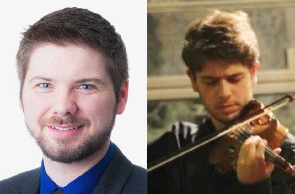 Pianist Victor Andzulis, left, and violinist Leonardo Jaffé, right, will perform in a free recital 7:30 p.m. July 29 at the Mattie Kelly Arts Center, Niceville.