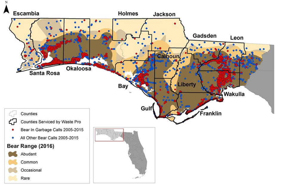 BEAR1.jpg
This Florida Fish and Wildlife Conservation Commission map shows the range of bear incidents across Northwest Florida.