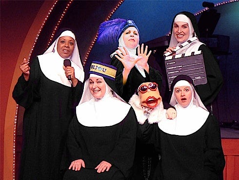 Is Tinseltown ready for the Little Sisters of Hoboken, including Sister Mary Annette (lower row, center)? Find out when “Nunset Boulevard” comes to Northwest Florida State College Nov. 29.