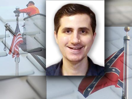 A City of Crestview worker places the American flag over the William "Bill" Lundy Memorial (Photo by Patrick OMalley)
Right: The Confederate battle flag before its removal (News Bulletin file photo)
