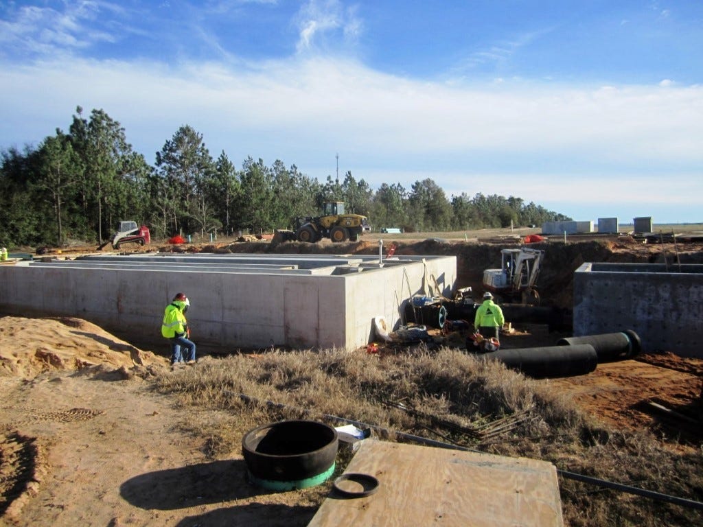 The City Council unanimously chose CH2M Hill to operate and maintain the new phase of Crestview’s wastewater treatment plant, shown under construction in January.