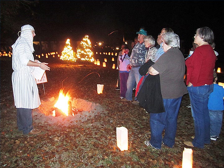 During last year's Living Nativity in Laurel Hill, Joseph, a simple Nazarene carpenter portrayed by Crestview High School alumnus Ryan Vance, shares his concerns about his fiancée Mary's pregnancy.