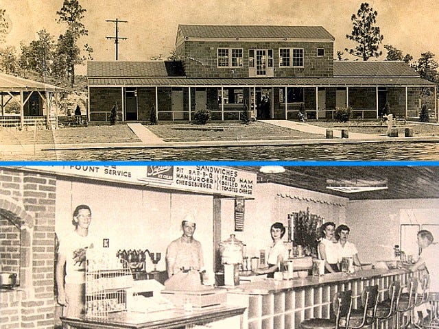 Top, Crescent Springs Swimming Pool provided a place to cool off on hot summer days in the 1940s and '50s. Young couples enjoyed dancing in the evenings under the pavilion on the left. Bottom, Dupree's Drive-In was a popular Crestview teen hangout in the 1950s and '60s. This shot is from the restaurant's second location on North Ferdon Boulevard across from the Garden of Memories. Owner Bill “Hook” Dupree is second from left.