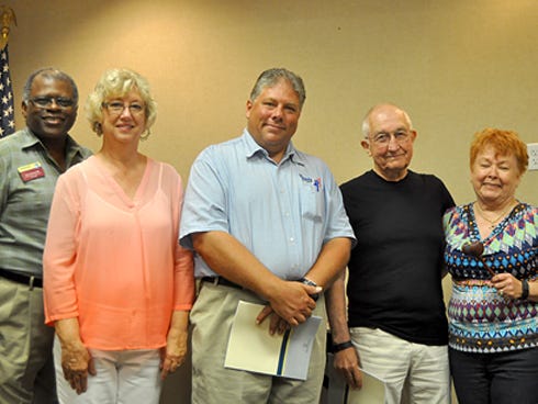 The Crestview Toastmasters Club's new officers are Bruce Adams, sergeant at arms; Kathy Morrow, secretary and treasurer; Michael Dunn, vice president of public relations; Bob Hollingshead, vice president of membership; and Peggy Hollingshead, president. Not pictured: Wanda Edwards, vice president of education.
