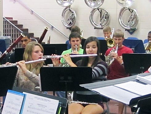 Crestview High band students rehearse “La Marseillaise,” the French national anthem, as the band prepares to welcome visitors from Crestview’s sister city, Noirmoutier, France.