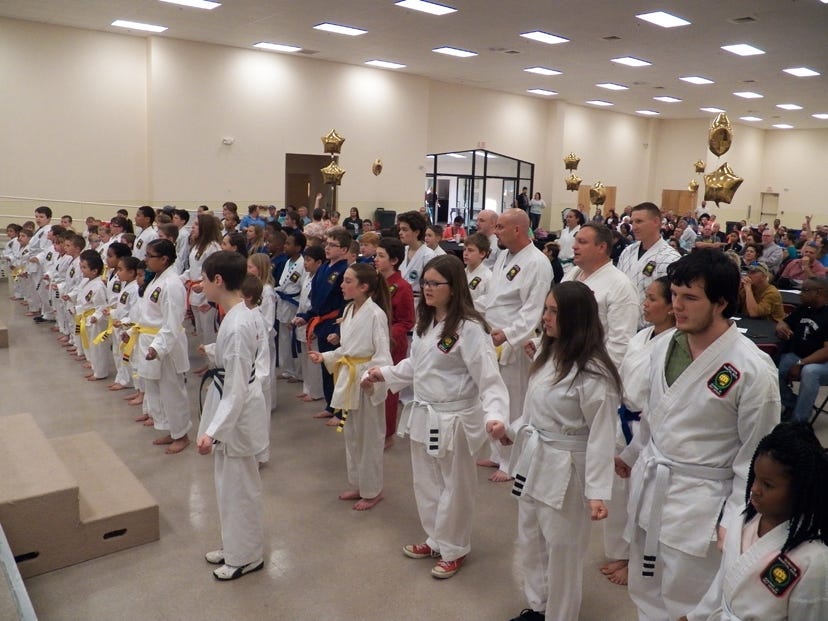 Gordon Martial Arts students and attendees are pictured during testing and award ceremonies April 8, 2016 at the Crestview Community Center. (Special to the News Bulletin)