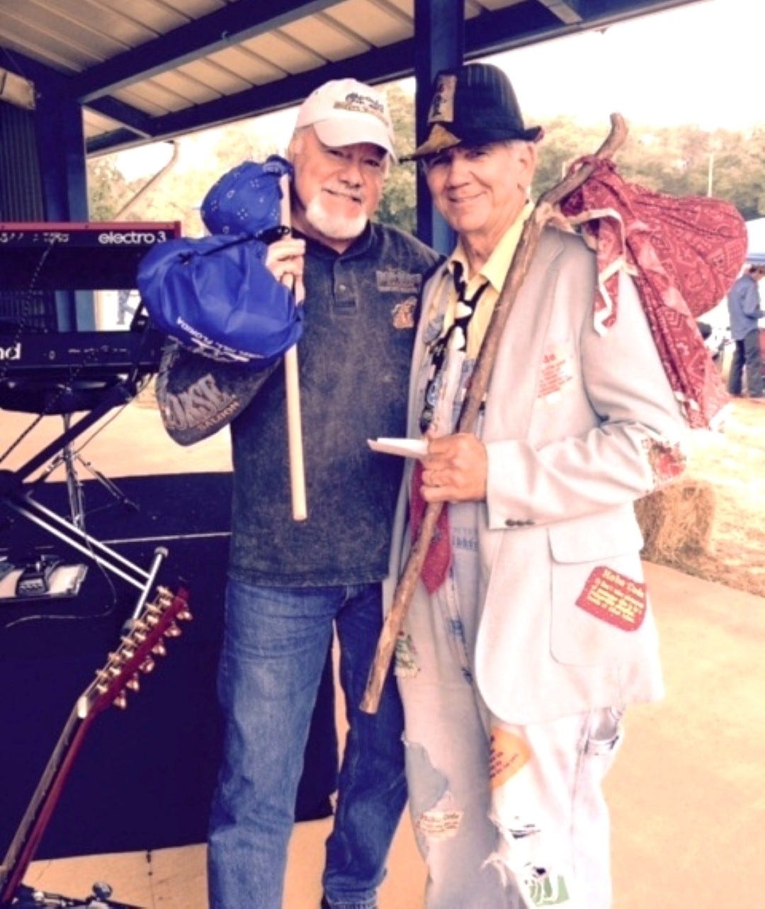 Guitarist Tim Richey, seen with the Rev. Mike McVay outfitted as the community mascot, returns to the Laurel Hill Hobo Festival Oct. 1.

(BRIAN HUGHES | News Bulletin)