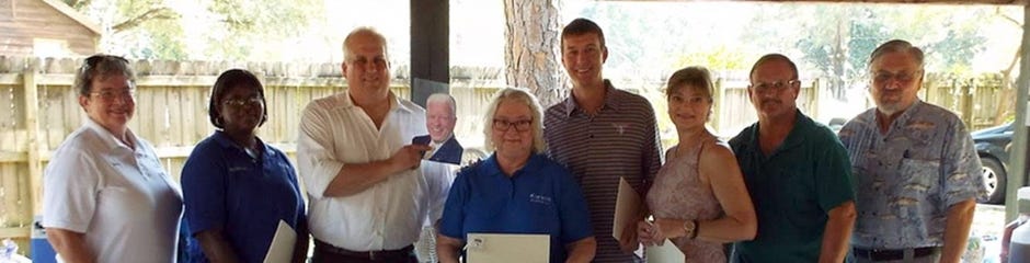 Kiwanis officers for 2016-2017 are pictured Sept. 24 at the John McMahon Environmental Center in Crestview. From left are Betsy Roy, secretary-treasurer; Adrienne McKinnie, director; Donald David, incoming District 1 lieutenant governor; Gaile Brooke, director; Destin Cobb, president; Yvonne Shanklin, past president; Jeff Morgan, president-elect; Jimmy Lundy, director. Officers not pictured are Fletcher Williams Jr. and Karen Donaldson, directors. (Special to the News Bulletin)