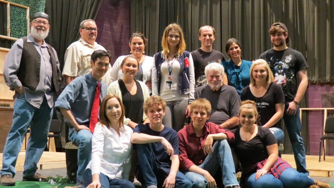 The cast of "Littlefield" is pictured during rehearsal Sept. 15 at Northwest Florida State College in Niceville. Back row, from left: Danny Thomas of Niceville, David Honsinger of Valparaiso, Maddie Ostrowski of Mary Esther, Madison Smith of Niceville, Zach Phillips of Niceville, Teresa Jorissen of Valparaiso and Wesley Barlow of Crestview. Middle Row: James Meadows of Fort Walton Beach, Malinda Locke of Niceville, Tom Mosley of Freeport and Jessica Vermillion of Miramar Beach. Front row: Abby Bonilla of Niceville, Jake Eiche of Destin, Joshua Birdsong of Destin and Megan Garofalo of Santa Rosa Beach. (Special to the News Bulletin)