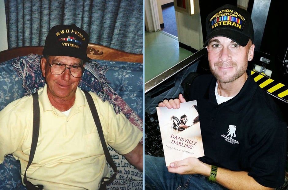 Johnathan McDaniel, right, wrote a biography about his maternal grandfather's military history. John Wray, left, served in three wars and retired in 1975. (Special to the News Bulletin)