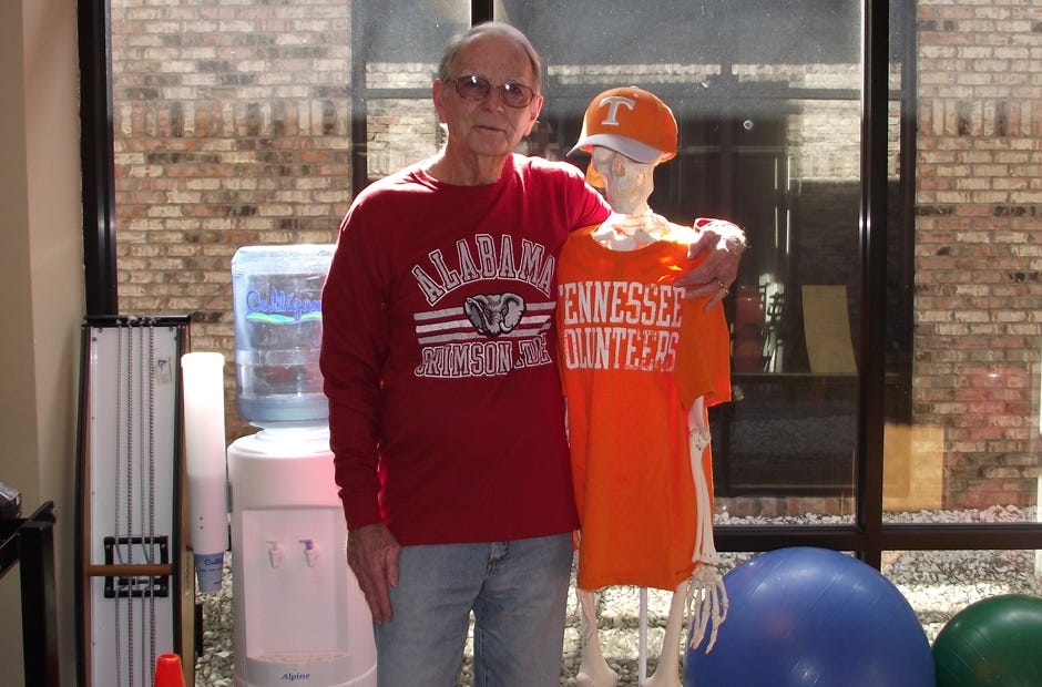 Alabama’s Oct. 15 victory (49-10) over the Tennessee Volunteers’ football team at Neyland Stadium in Knoxville gave Baker’s Bill Everett this idea for a humorous photo. (Special to the News Bulletin)