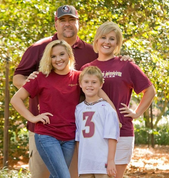 Jake Taylor, his wife, Jennifer, and children Kayleigh and Branton are pictured. The Crestview High School Class of 1993 is hosting a benefit for Jake, who has stage four kidney cancer. All proceeds for the event go to the Taylor family. Special to the News Bulletin