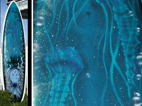 You can enter a drawing for the chance to win this 12-foot Starboard Atlas Stand Up Paddle Board donated by Dog House Surf Shop. It features airbrushed artwork by Keith Jette of Wicked Paint and Big Rooster Co. Cycles and Tattoos.