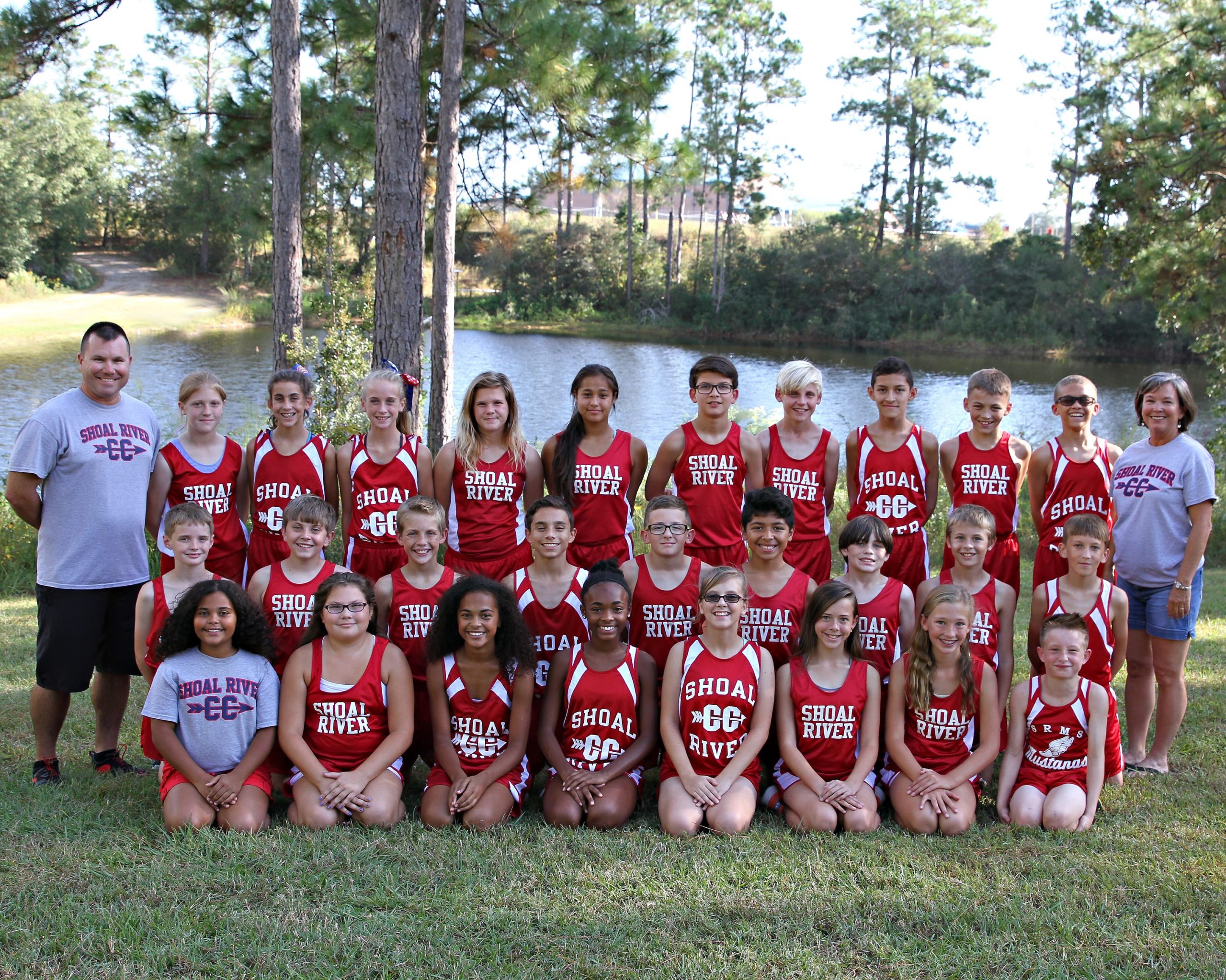 Shoal River Middle School Boys and Girls Cross Country team members are pictured. Front row, from left: Daniela Elliott, Kacey Upson, Marta Elliott, Tianna McPhaul, Grace Honeycutt, Kristen Pittner, Sonny Hendrix and Aiden Kendrick. Second row: Hayden Hooker, Aaron Bates, Gabe McCallen, Caleb Pursley, Rocco North, Aaron Villcinea, Gregory Smith, Dylan Schmied and Nathaniel Sutton. Third row: Coach H. Honeycutt, Jerrica Peterson, Trinity Holland, Alyssa Erdman, Alex Bowman, Michelle Fetcho, Raj LaRue, Caleb Baeumler, Alex Morera, Ryan Basilo, Dion Whitt and Coach Kelly Buckelew. JILL WAYMAN | Special to the News Bulletin