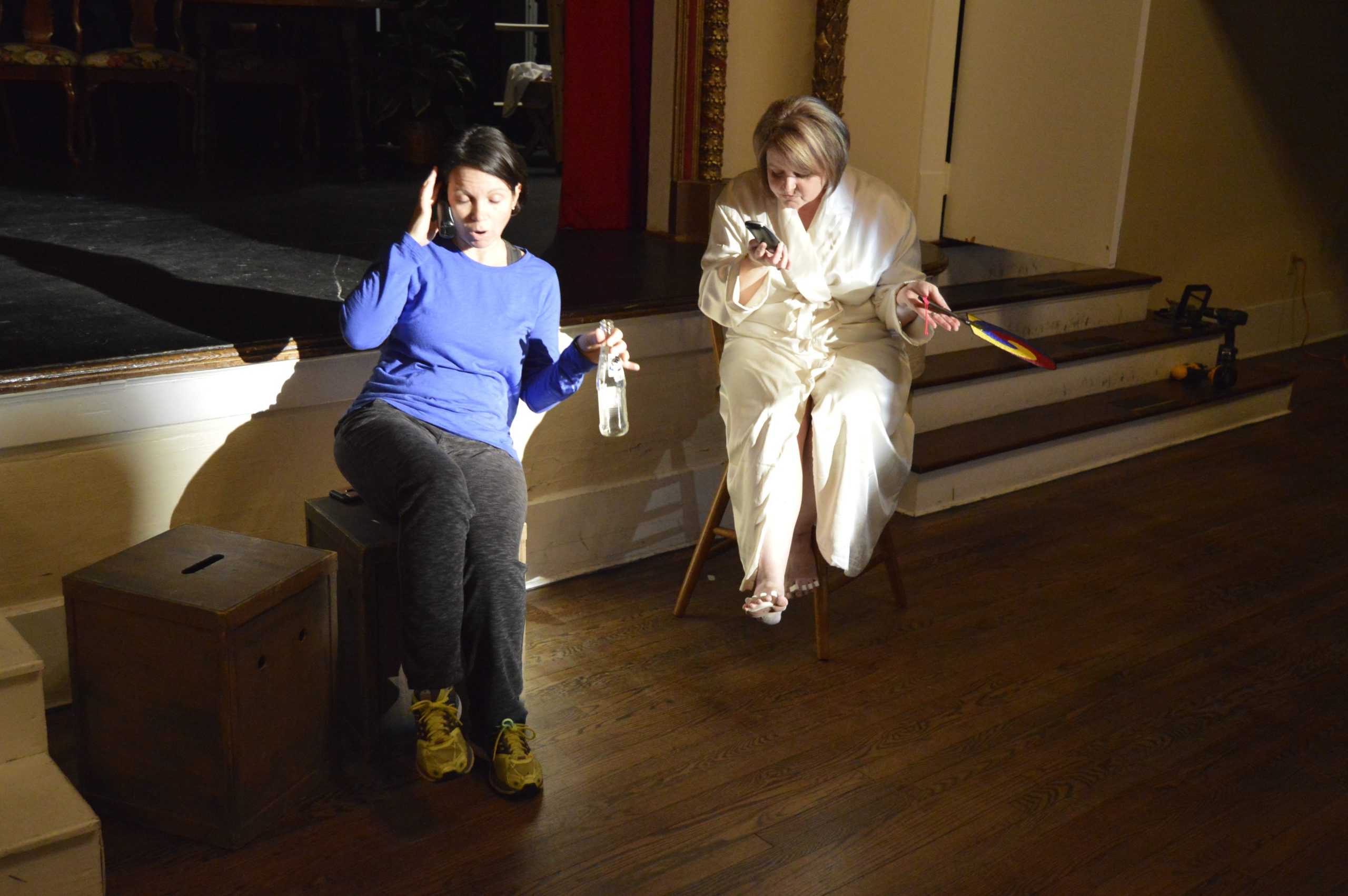 Nicole Hardy and Jennifer King rehearse a scene from the Panhandle Community Theatre's production of 'The Best Christmas Pageant Ever.' (MATT BROWN | Press Gazette)