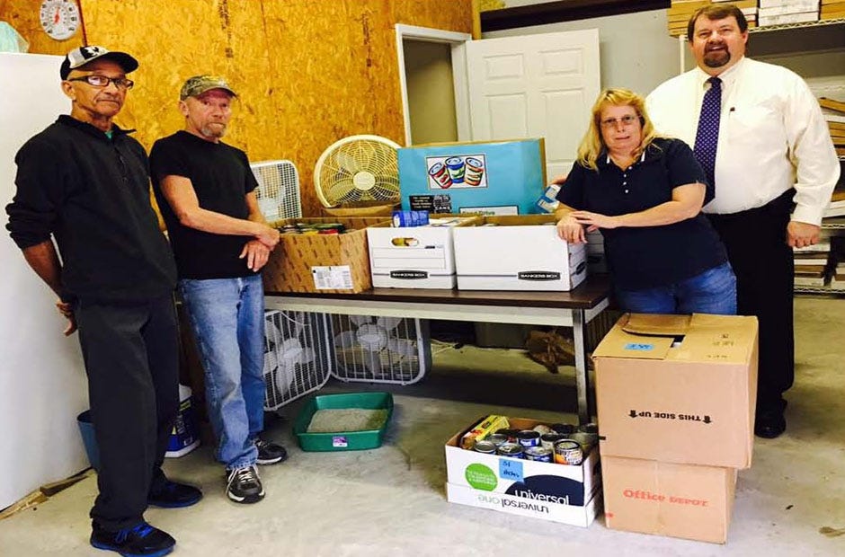 The Okaloosa County clerk’s offices collected over 400 food items for Sharing and Caring of Crestview. The South, or Fort Walton Beach office, donated 188 items; the North donated 239 items. (Special to the News Bulletin)