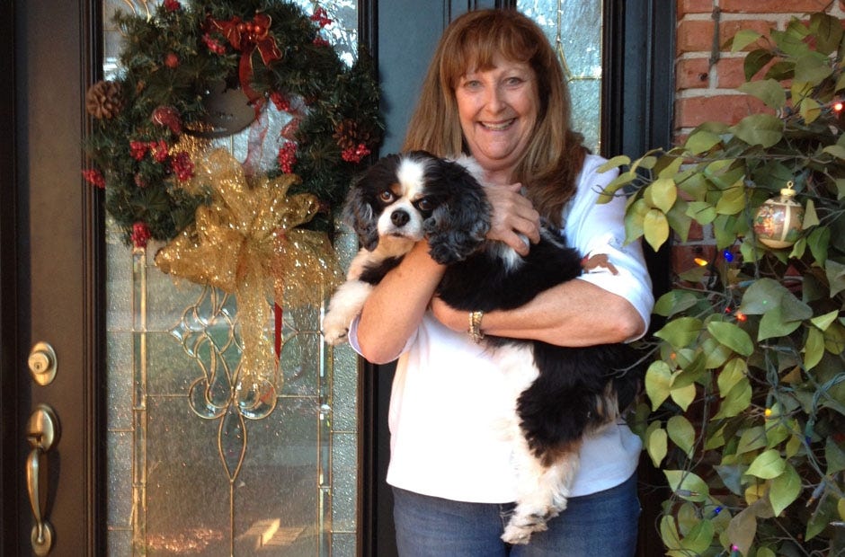 Beatrice, a senior, deaf dog is pictured with Janet York, who adopted her. Photo courtesy of Cindy Hunter