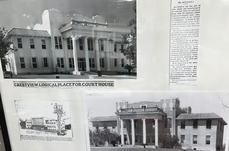 Photos of the 1918 courthouse and news clippings record its construction and the announcement of the rebuild in 1955. PHOTO | Baker Block Museum