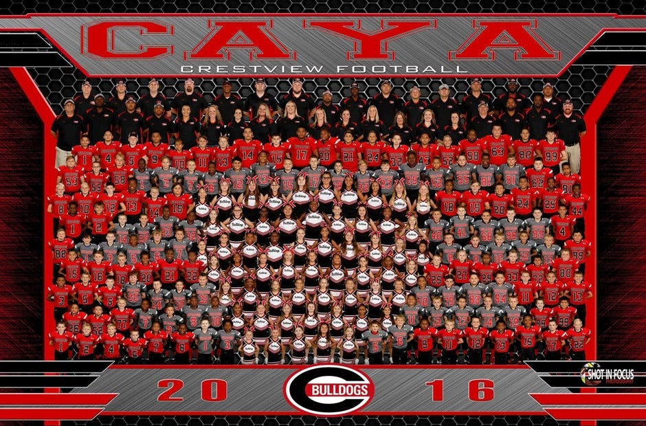 “Sometimes kids need extra direction from people in their life other than their parents," Crestview Area Youth Association President Terry Jackson said. "We provide that direction for these kids.” Here is a photo of participants and volunteers of the 2016 Crestview Area Youth Association season. SHOT IN FOCUS Photography.