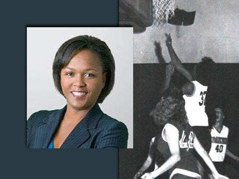 Tiffani Lee, foreground, and scoring for Baker School's basketball team in 1988, her senior year — was named second-team all-state basketball player.