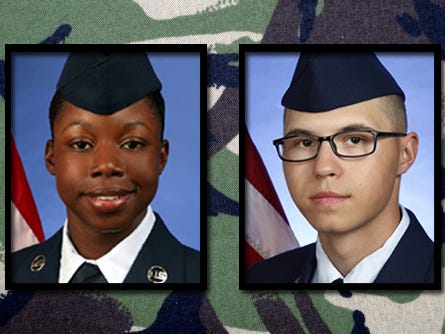 Air Force Reserve Airman Angelica M. Beatty, left, and Airman Kenneth M. Sargent.