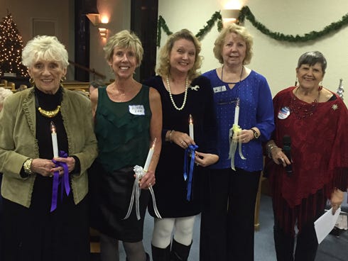 The Democratic Women's Club of Okaloosa County's new officers are: Linda Johnson, second vice president; Linda Lee, first vice president; Debra Baker-Rian, president; Ellen Holt, past president; and Evalyn Narramore, Democratic Women's Club of Florida Region II chair, who installed the new officers. Not pictured are Beth Blankenship Campbell, treasurer, and Jane Park, secretary.