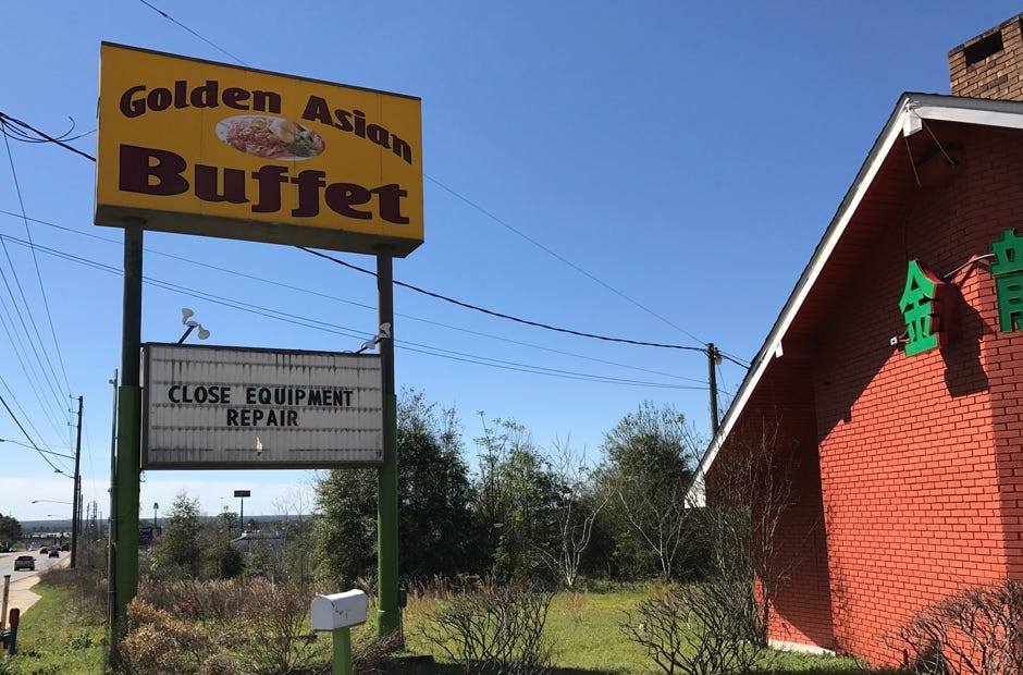 The marquee of Golden Buffet cites an equipment repair as the reason for its most recent closure. [MARK JUDSON/NEWS BULLETIN]