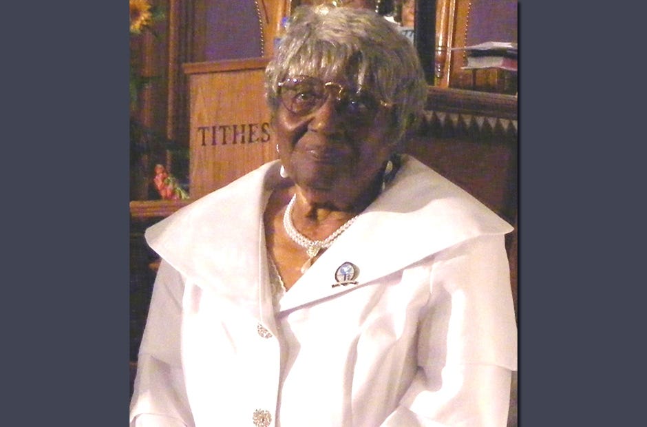 Velma Conyers, pictured at an A.M. E. Church annual conference in September 2015 in Jacksonville, turned 104 years old on March 14. [Special to the News Bulletin]