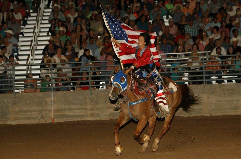 An All American Cowgirl Chick performs during the 2015 rodeo in Baker. [Special to the News Bulletin]