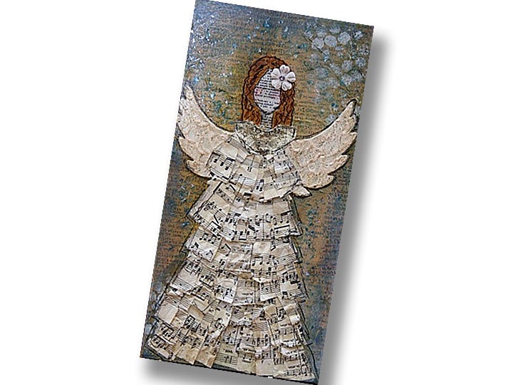 For the first time, Abrakadoodle is offering adult art classes in Crestview. Students can create projects such as this mixed-media angel on a wood panel.