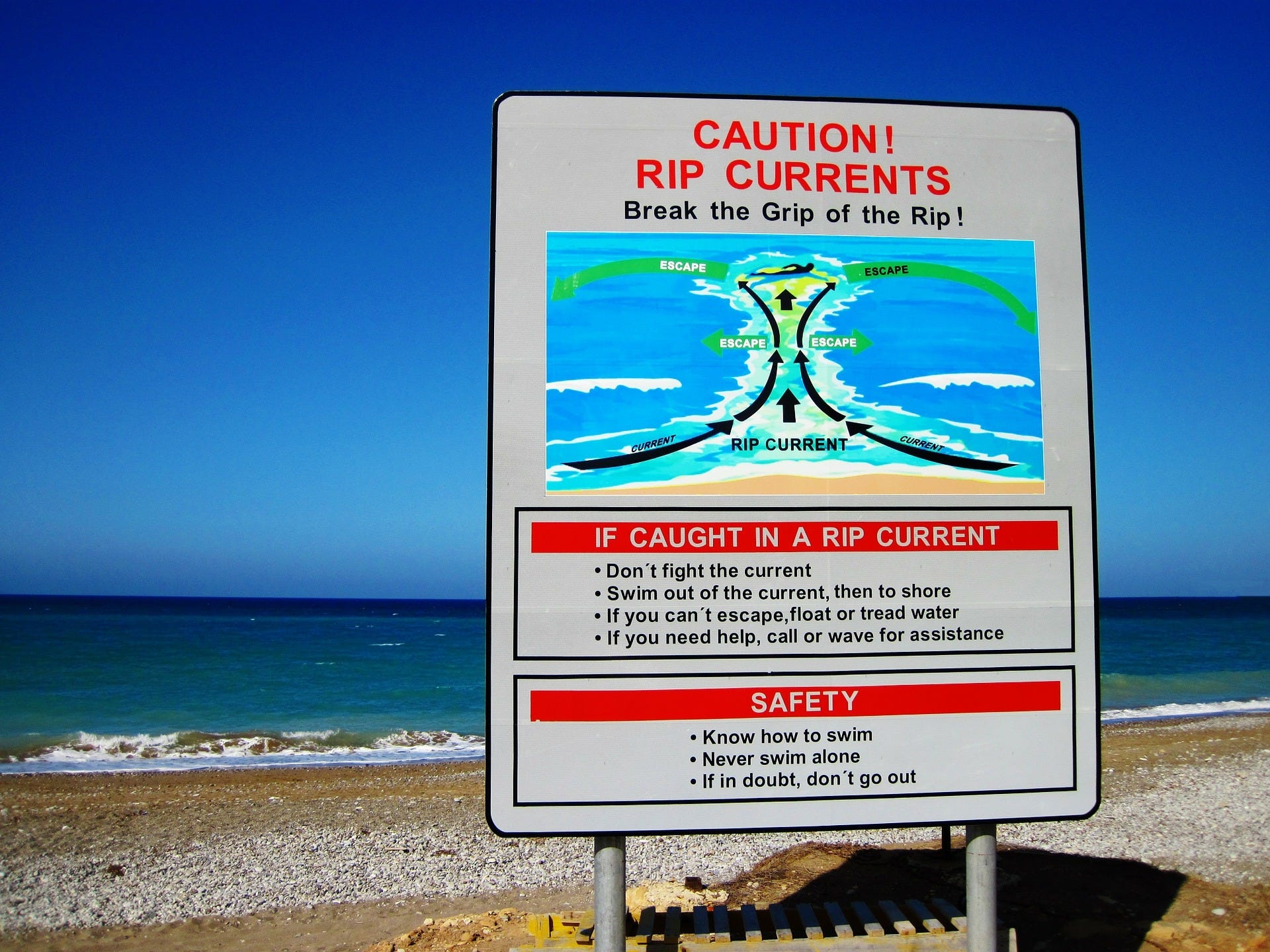 Rip currents pull people away from shore, not underwater. Rip currents are not undertows or riptides. [Pixabay.com]