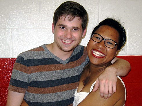Pals and performers Wesley Barlow and Angeles Alexander goof around for the camera.