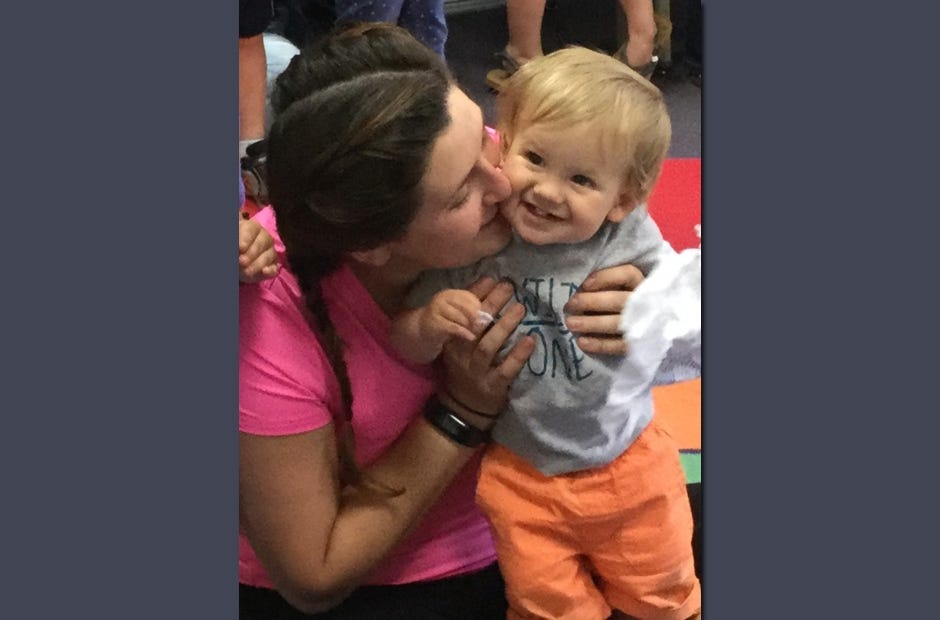 Crestview residents Bailey and Link Blair (11 months old) enjoy Library Class April 13 in Crestview. [Special to the News Bulletin]