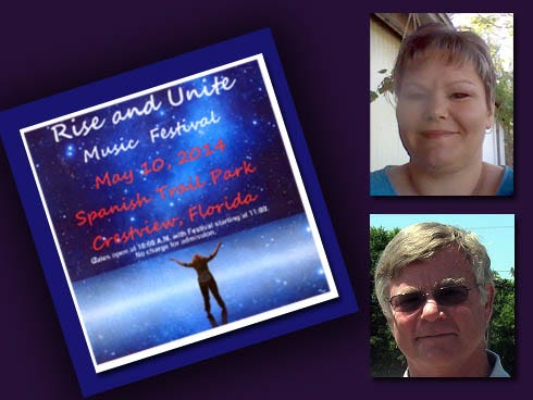 Event organizers Billie Carter, top, and Stephen Booe invite residents to attend the Rise and Unite Music Festival happening tomorrow at the Old Spanish Trail Park.