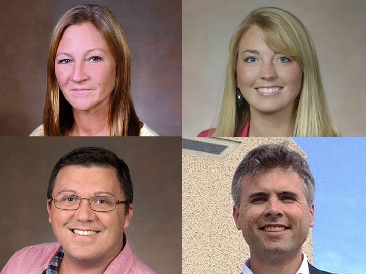Crestview's celebrity dancers at the Oct. 3 Blue Jean Ball are, clockwise from top left, Alison Broxson, Christie Cadenhead, the Rev. Michael Precht and Ryan Maybry.