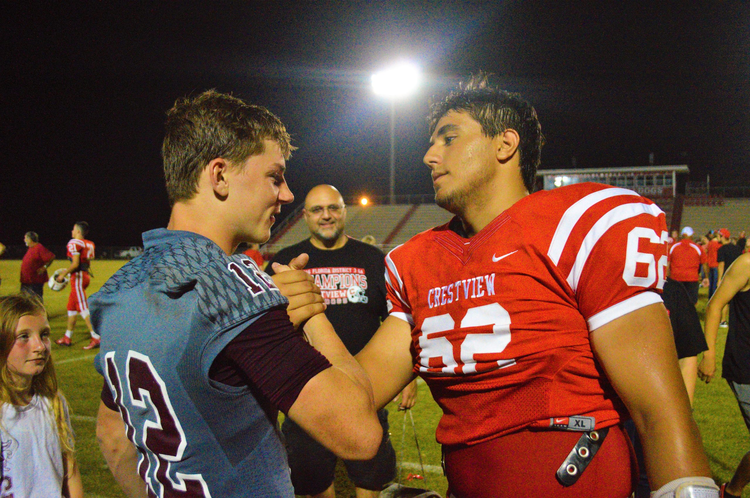 Crestview’s Bulldogs and Baker’s Gators faced off Thursday in a football game at Jack Foster Stadium. The Yellow River Rivalry may become a spring tradition. [JOHNNY C. ALEXANDER | News Bulletin]