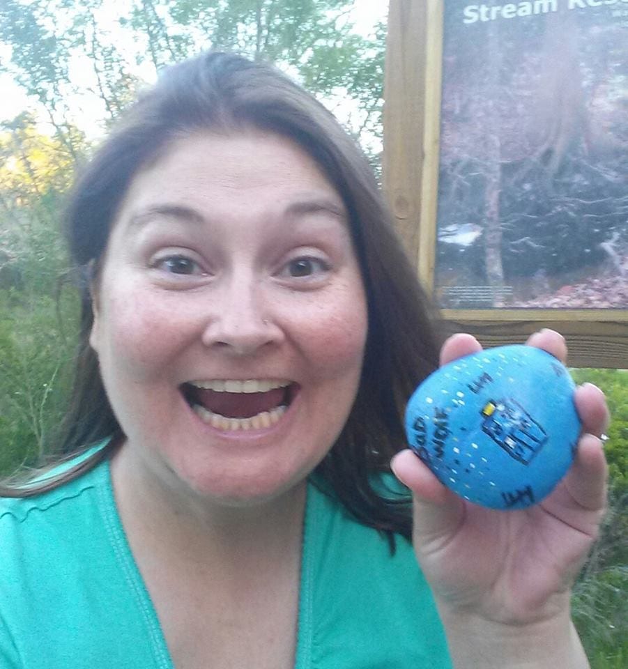 Amy Huwa's first found rock was this Tardis-themed "Dr. Who" stone. The discovery excited her as a fan of the British science-fiction show. [Special to the News Bulletin]